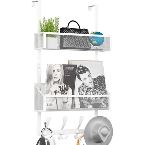 Over The Door Hooks Organizer,Coat Rack with 12 Hooks and 2 Mesh Baskets - Picture 7 of 7